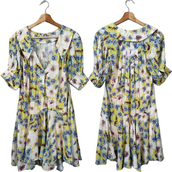 NWT Free People Sugar Crush Mini Dress Women's Medium Lemon Combo Floral Flowy - Picture 4 of 16